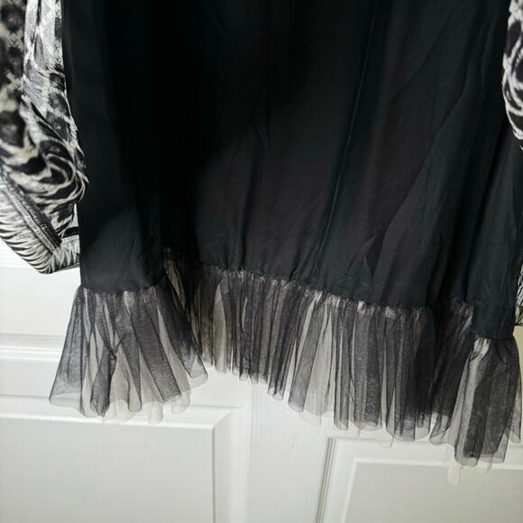 BCBGMaxazria Party Dress Sleeveless Sequins Tulle Printed Silk Black White 12 - Picture 8 of 16